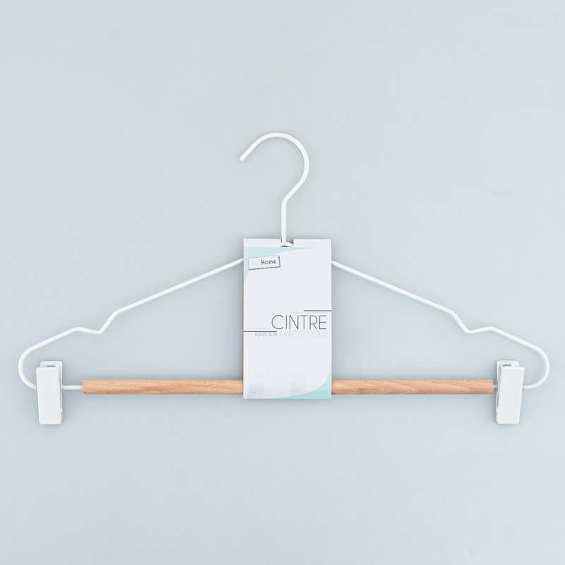 Amber Home Lot De 24 Cintres Bois Blanc Avec Pinces Dorées - 35,6 Cm - Pour Pantalons, Jupes, Shorts - Pince Réglable, Résistance 4,5-6,8 Kg